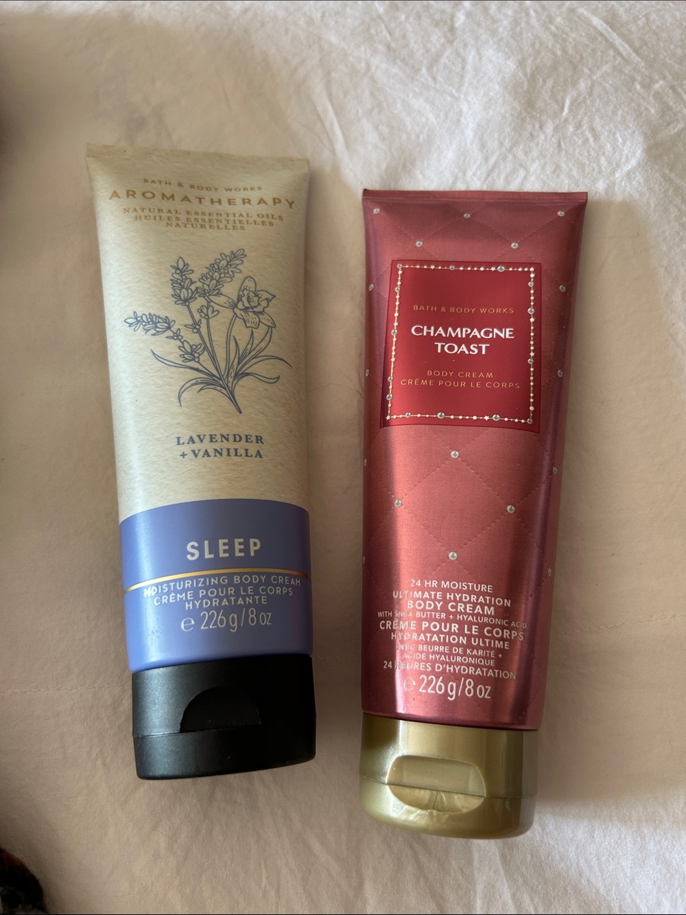 New Bath & Body Lavender + Vanilla (cream) & Champagne Toast (red) Body Creams